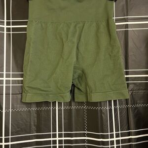 Green Ribbed High-Waisted Shorts